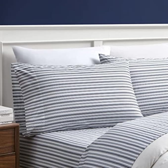 Nautica - King Sheets, Cotton Percale Bedding Set, Casual Bedding Set (Coleridge Stripe Charcoal, King)