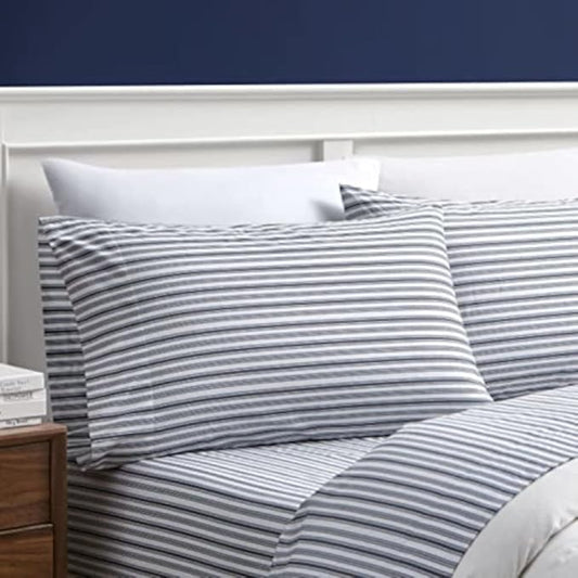 Nautica - Twin XL Size Sheet Set, Crisp & Tailored Cooling Sheets with a Smooth Cotton Percale Lightweight Feel - Bed Sheets with Matching Pillowcase & Fitted Sheet (Coleridge Stripe Charcoal)