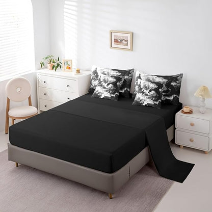 Erosebridal Gothic Dragon Bed in a Bag King Size Comforter Set 7 Pieces,Black and White Vintage Fantasy Castle Bedding Sets Dark Sky Mythical Animal Sheet Set with Comforter