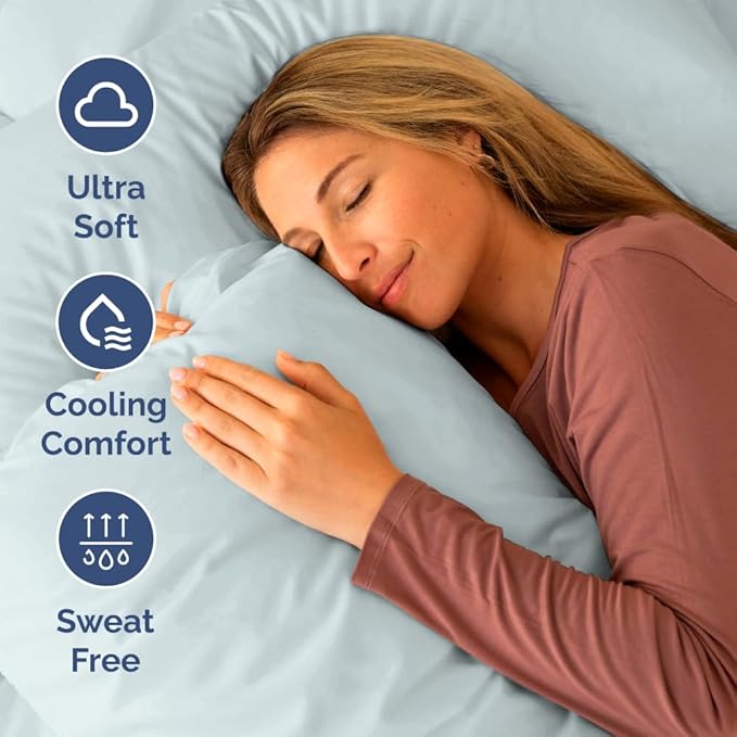 Short Queen Size 4 Piece Sheet Set - RV Short Queen, Soft, Breathable & Cooling Bed Sheets Set w/ Deep Pockets - Hotel Luxury Bedding for Women, Men, Kids, Teens, Boys & Girls - Oeko-Tex - Ice Blue