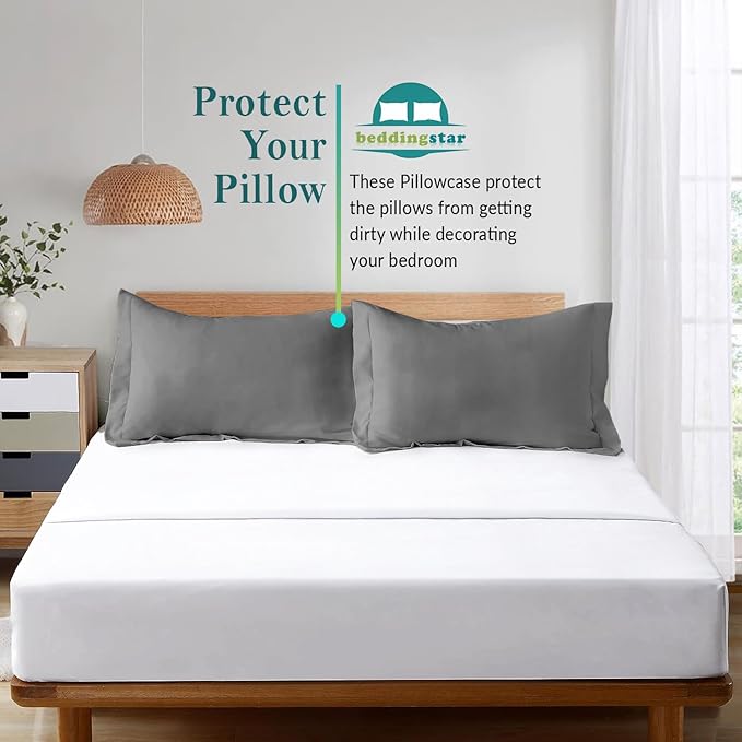 King Pillow Shams Set of 2 Dark Grey Pillow Shams King Size 20x36 Pillow Covers 100% Egyptian Cotton 600 Thread Count Soft Skin Friendly Cushion Cover Cases Decorative Pillow Shams for Bed