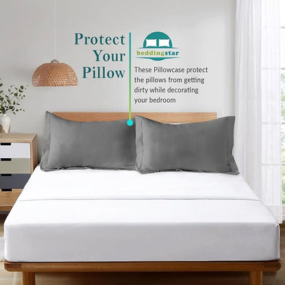 King Pillow Shams Set of 2 Dark Grey Pillow Shams King Size 20x36 Pillow Covers 100% Egyptian Cotton 600 Thread Count Soft Skin Friendly Cushion Cover Cases Decorative Pillow Shams for Bed