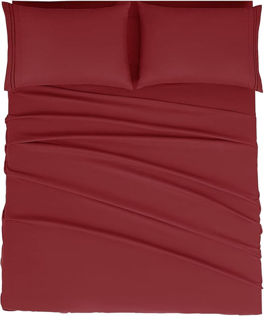 Mejoroom Full Size Sheets - 1800TC Luxury Full Sheets with 16 Inch Deep Pocket - Premium Bedding Collection - Extra Soft, Breathable, Wrinkle, Fade & Stain Resistant - 4 Piece (Full, Burgundy)