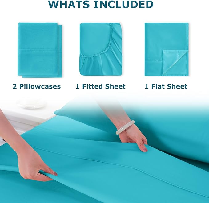 California King Size Bed Sheet Set - 4 Piece Soft Microfiber Sheets with Deep Pockets, Cooling Technology, and Wrinkle-Free Pillowcase. Hotel-Quality, Durable Bedding, Capri Blue