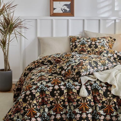 Vintage Floral Paisley Comforter Set Full Size Bohemian Flowers Leaves Pattern Comforter Fluffy Soft Microfiber Botanical Floral Bedding Set Farmhouse Paisley Flowers Comforter Set for Girls Women