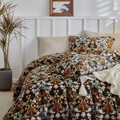 LifeTB Queen Comforter Set Vintage Paisley Floral Comforter Set with Flowers Leaves Pattern Fluffy Soft Vibrant Bohemian Floral Bedding Set Cottagecore Botanical Flowers Comforter with 2 Pillow Shams