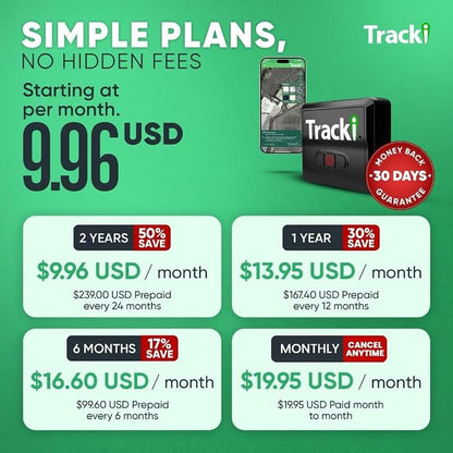 Tracki Mini GPS Tracker, Subscription Required, Cancel Anytime – Universal Compact 4G LTE Tracker for Vehicles (Tracker + 2Y Subs.)