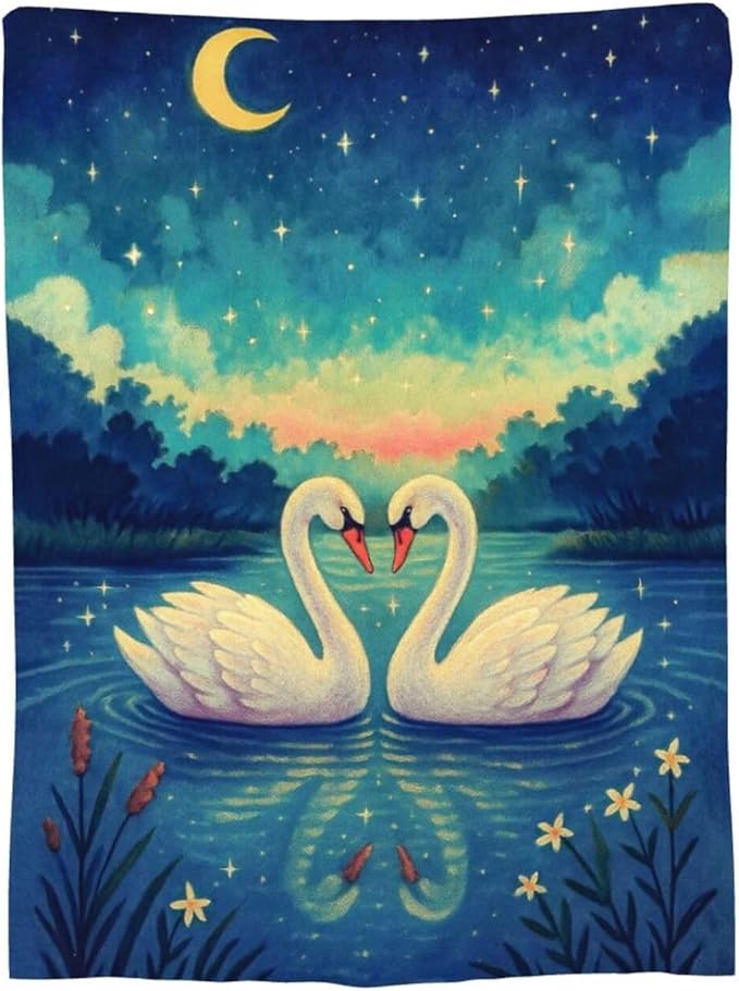 Swan Blanket Super Soft Warm Fluffy Fleece Flannel Animal Throw Blanket Cozy Fuzzy Plush Stuff Bedding Blankets Gifts for Women Kids Boys Girls Adults 50"X40"