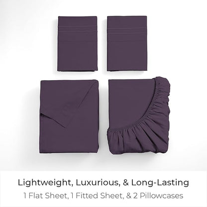 Mellanni Full Sheets Set - 4 PC Iconic Collection Bedding - Hotel Luxury, Extra Soft, Cooling Bed Sheets - Wrinkle, Fade, Stain Resistant (Full, Purple)
