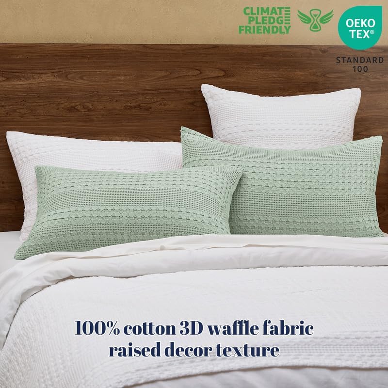 PHF Cotton Waffle Pillow Shams King Size 20" x 36", Mint Green, No Insert