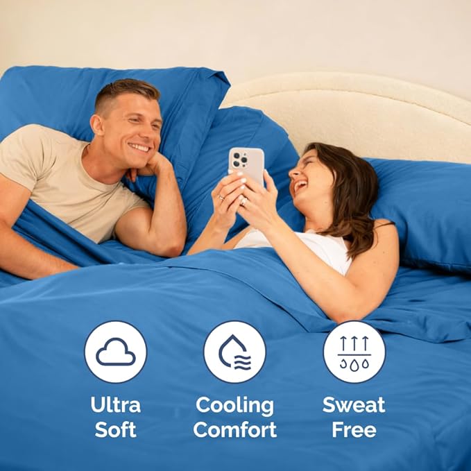 Flex Top Split Head King 4 Piece Sheet Set - Comfy Breathable & Cooling Bed Sheets Set - Hotel Luxury Bedding for Women, Men, Kids, Teens, Boys & Girls - Deep Pockets, Soft and Oeko-Tex - Royal Blue
