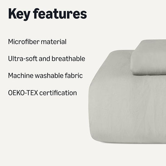 Amazon Basics Brushed Microfiber Comforter Set, Extra Soft with Natural Texture, 2-Piece, Twin/Twin XL, Grey