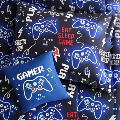Kids Queen Comforter Set - 4 Pieces Gamer Queen Bedding Sets for Boys