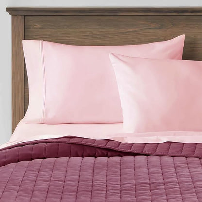 WINLIFE 100% Cotton Pillowcases Set of 2 Standard Size Long Staple Silky Envelope Pillow Cases, 20×26 inches, Soft and Breathable Pillow Cover, Pink