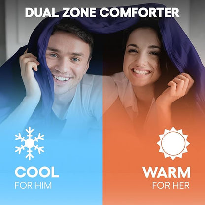 SöMN Kömforte Microfiber Dual Zone Comforter, His and Hers Blankets for Couples, Cool & Warm Two Temperature Comforter, Alternative Down Duvet Insert, Wedding Gift (Navy, Queen)