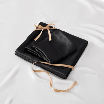 BEDELITE California King Sheets Set, Luxury Soft Black Satin Sheets for Hair and Skin, Similar to Silk Bed Sheets Set 4 Pieces with 1 Deep Pocket Fitted Sheet, 1 Flat Sheet, and 2 Pillowcases