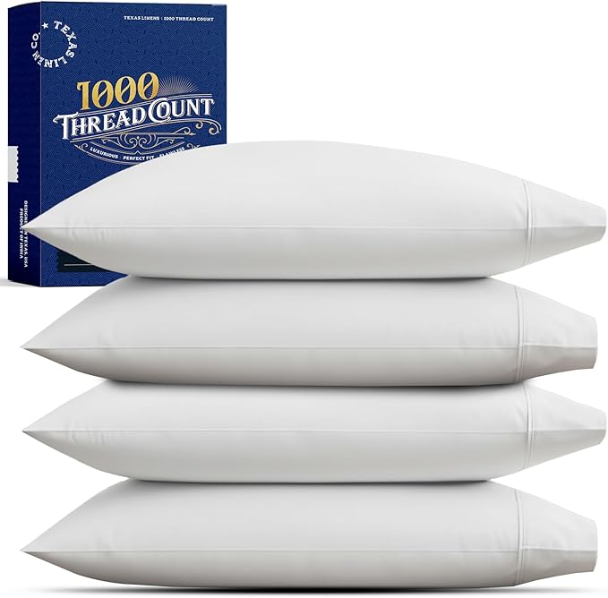 TEXAS LINEN CO. Premium Egyptian Cotton Pillow Cases Standard/Queen Size Set of 4 - Luxury High Thread Count Cotton Pillow Cases (2 Pair, Silver), Silky Soft, Cooling Extra Long Staple Pillowcases