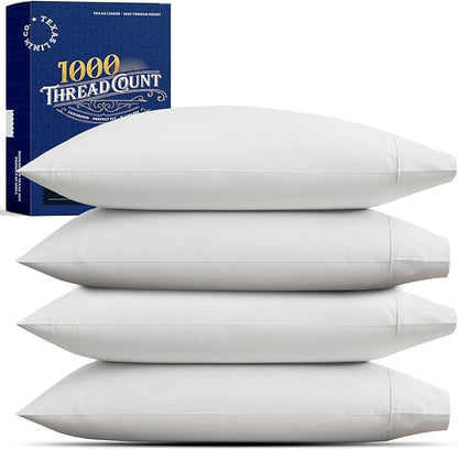 TEXAS LINEN CO. Premium Egyptian Cotton Pillow Cases Standard/Queen Size Set of 4 - Luxury High Thread Count Cotton Pillow Cases (2 Pair, Silver), Silky Soft, Cooling Extra Long Staple Pillowcases