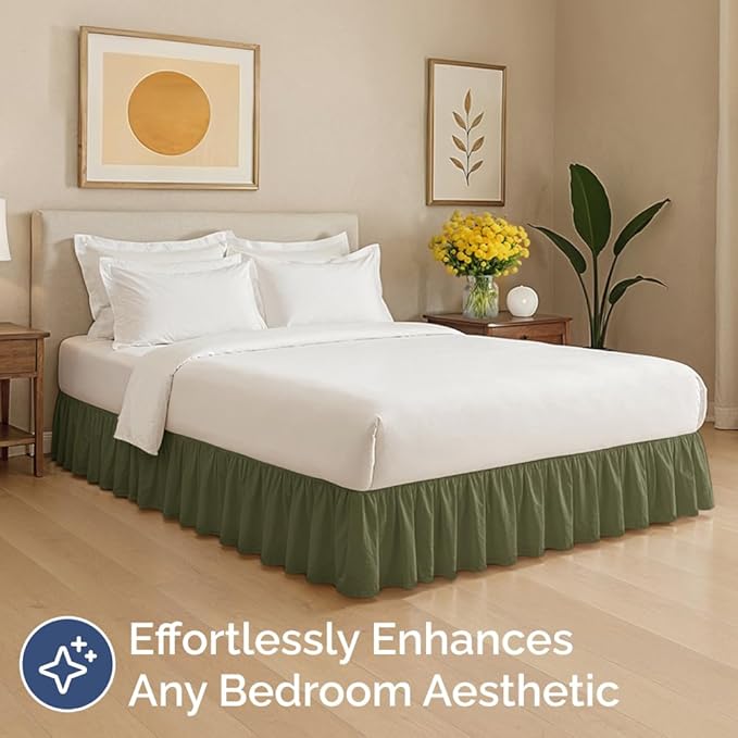 Bedskirt Queen Size Ruffle - 12 inch Drop Dust Ruffle Bed Skirt with Platform - Soft, Easy Fit, Premium Hotel Quality - Wrinkle, Fade & Shrink Resistant - for Women, Men, Kids and Teens - Sage Green