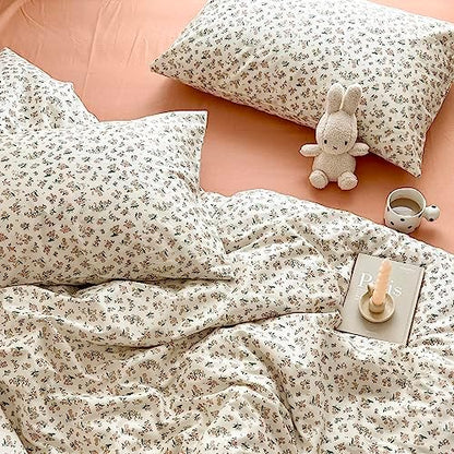 LifeTB Aesthetic Floral Duvet Cover King Cozy Boho Pink Flower Cotton Bedding Set Farmhouse Vintage Botanical Flower Duvet Cover Cute Floral Comforter Cover Girls Cottagecore Duvet Cover Set King