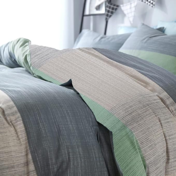 VM VOUGEMARKET Geometric Comforter Set Twin Blue Mint Green Patchwork Bedding Comforter with 2 Pillowcases Modern Style Lightweight Soft Twin Comforter Set
