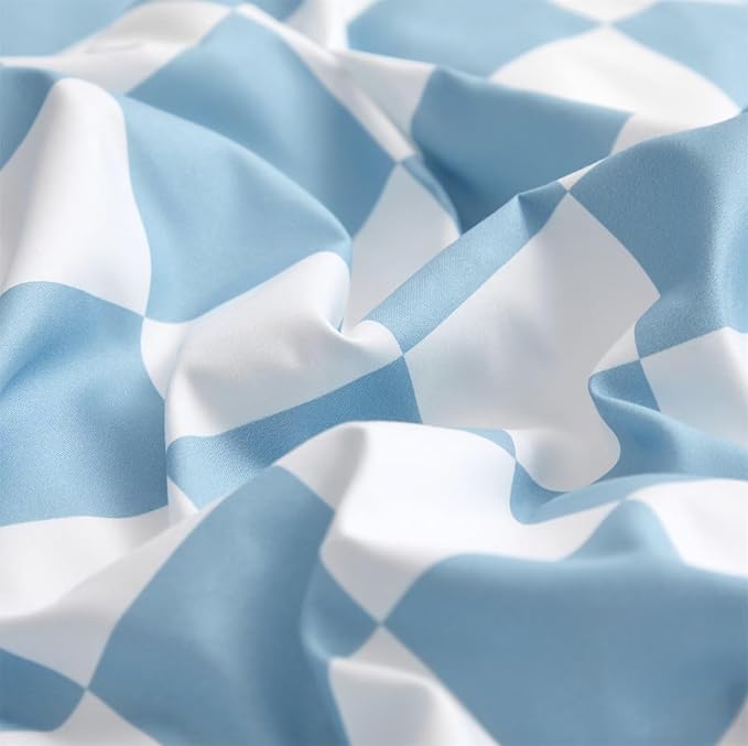Houseri King Comforter Set Blue Plaid, 3 PCS Light Blue and White Buffalo Checkered Bedding Sets King Size Soft Grid Women Men Luxury Lightweight Aqua Blue Checkerboard Gingham Bed Quilts Blanket King