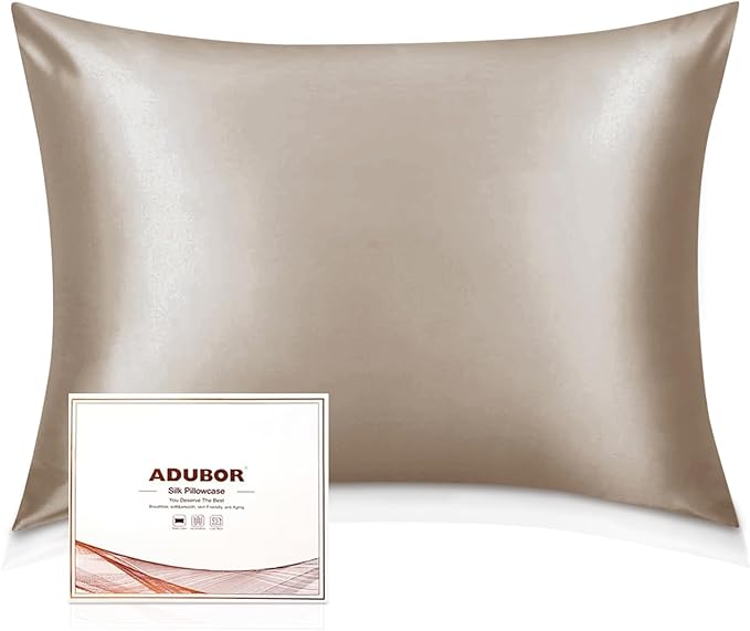 Adubor 100% Silk Pillowcase - Mulberry Silk Pillow Cases, 22 Momme 6A Grade Fibers, Silk Pillow Case for Hair and Skin Health, with Hidden Zipper (Standard 20''×26'', Apricot, 1PC)