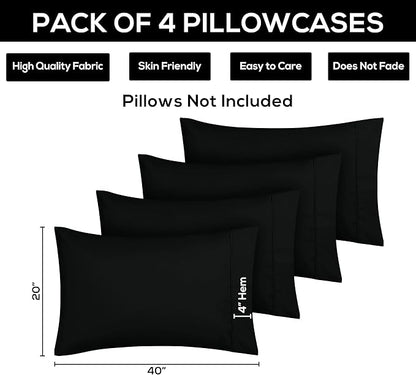 Utopia Bedding King Pillow Cases - 4 Pack - Envelope Closure - Soft Brushed Microfiber Fabric - Shrinkage and Fade Resistant Pillow Covers King Size 20 X 40 Inches (King, Black)
