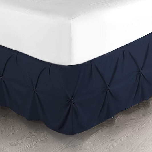 Nestl Navy Blue Twin Bed Skirt - Pinch Pleat, 14" Drop, Premium Microfiber