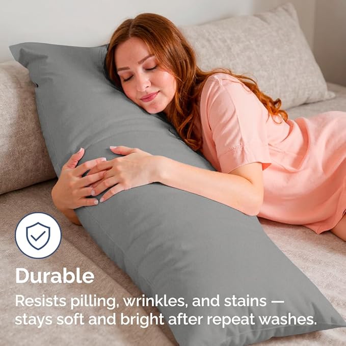 Body Pillowcases Set of 4-20x54 Long Body Pillow Case - Soft Body Pillow Cover for Sleeping & Side Sleepers - Comfy Breathable & Fade Free - Machine Washable w/Envelope Enclosure - (Heathered Grey)