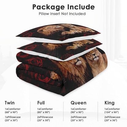 Twin Size Comforter Set with Pillowcase, Lion Family Soft 2 Pcs Bedding for Kids and Adults Bedroom Bed Decor