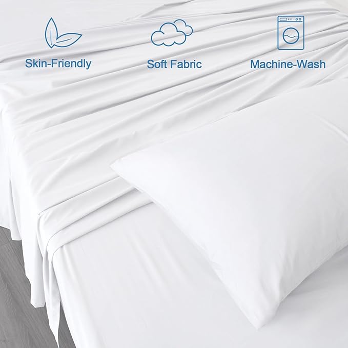 SPRINGSPIRIT Twin Sheets Set, 4 Piece Bed Sheets Set Deep Pockets, Super Soft, Breathable, White