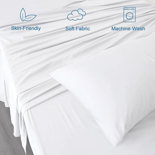SPRINGSPIRIT Twin Sheets Set, 4 Piece Bed Sheets Set Deep Pockets, Super Soft, Breathable, White