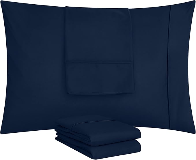 Utopia Bedding Standard Pillow Cases - 4 Pack - Envelope Closure - Soft Brushed Microfiber Fabric - Shrinkage and Fade Resistant Pillow Covers Standard Size 20 X 26 Inches (Standard, Navy)