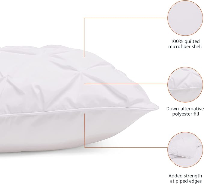 Amazon Basics Soft, Lightweight Down-Alternative Comforter Set, 3-Piece Pinch-Pleat Bedding Set with Piped Edges, Full/Queen Size, Bright White