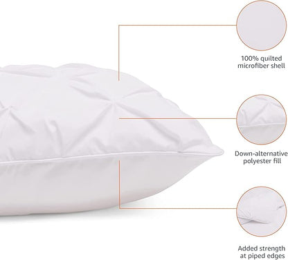 Amazon Basics Soft, Lightweight Down-Alternative Comforter Set, 3-Piece Pinch-Pleat Bedding Set with Piped Edges, Full/Queen Size, Bright White