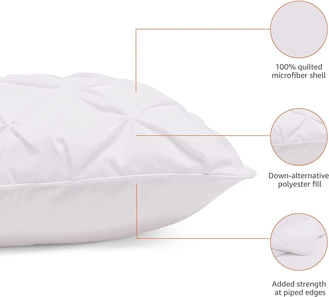 Amazon Basics 3-Piece All-Season Soft Down-Alternative Lightweight Microfiber Comforter Bedding Set, Pinch Pleat Design with Piped Edges, King, Bright White