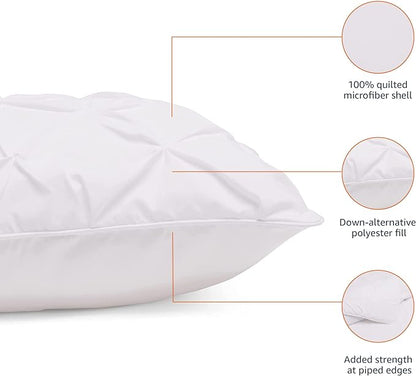 Amazon Basics 3-Piece All-Season Soft Down-Alternative Lightweight Microfiber Comforter Bedding Set, Pinch Pleat Design with Piped Edges, King, Bright White