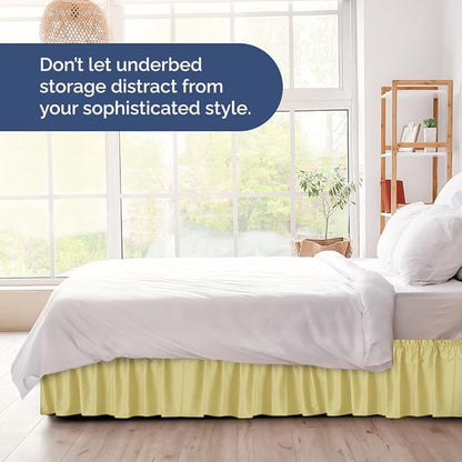 Wrap Around Dust Ruffle Bed Skirt - Yellow - Twin/Twin XL Size Beds with 21 Inch Drop - Easy Fit Elastic Strap - Adjustable Pleated Bedskirt w/Brushed Fabric - Wrinkle Free - Women, Men, Kids & Teens