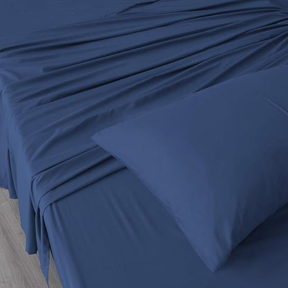 SPRINGSPIRIT Sleeper Sofa Queen Sheets Set, 4 Piece Bed Sheets Set Up to 8" Deep Pockets, Extra Soft and Breathable Bedding Sheets, Navy