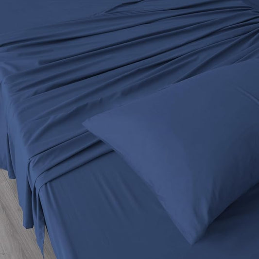 SPRINGSPIRIT Sleeper Sofa Queen Sheets Set, 4 Piece Bed Sheets Set Up to 8" Deep Pockets, Extra Soft and Breathable Bedding Sheets, Navy