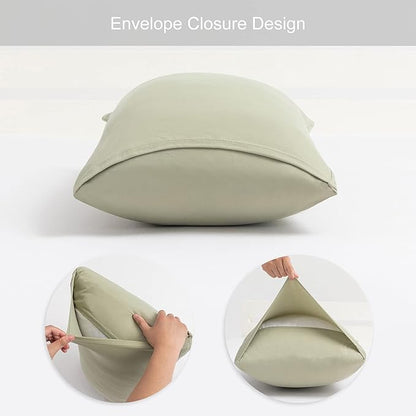 2-Pack Stretch Pillow Cases - Jersey Knit & Envelope Closure Pillowcases with Ultra Soft T-Shirt Like Polyester Blend - Suitable for Queen or Standard Size Set of 2, Sage Green