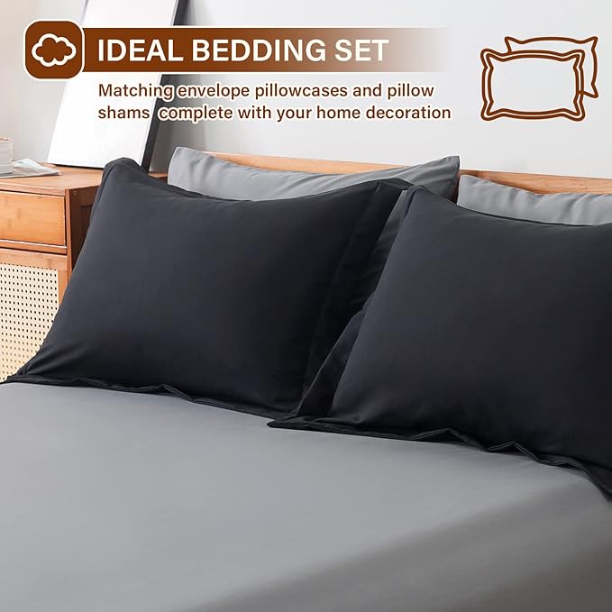 Cosybay Bed in a Bag King Reversible Comforter Sets 7pcs All Season Down Alternative Bedding Sets Black and Grey with Comforter, Pillow Shams, Flat Sheet, Fitted Sheet and Pillowcase