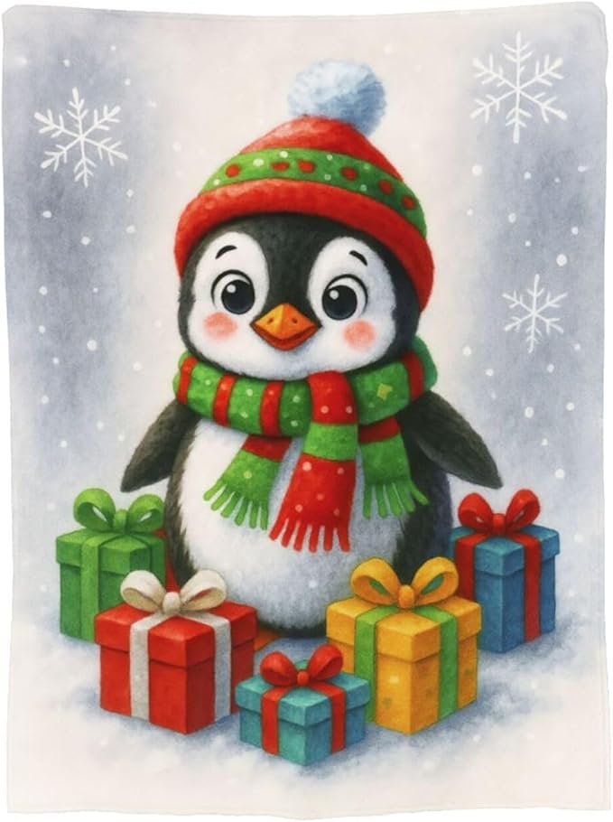 Christmas Penguin Blanket Super Soft Warm Fluffy Fleece Flannel Animal Throw Blanket Cozy Fuzzy Plush Stuff Bedding Blankets Gifts for Women Kids Boys Girls Adults 60"X50"
