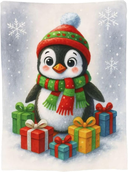 Christmas Penguin Blanket Super Soft Warm Fluffy Fleece Flannel Animal Throw Blanket Cozy Fuzzy Plush Stuff Bedding Blankets Gifts for Women Kids Boys Girls Adults 80"X60"
