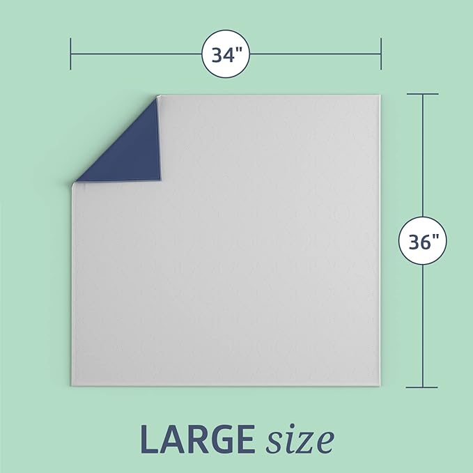 Medline Washable Bed Pads for Incontinence, Large 34 x 36 inch Reusable Underpads, 4 Pack, Pee Pads for Dogs, Adults, Kids and Baby, Navy with Gray Top Sheet