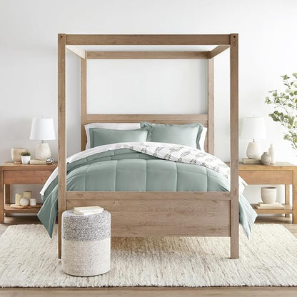 LINENS & HUTCH Comforter Set Patterned Microfiber All Season Down-Alternative Ultra Soft Bedding in Folk Leaves - King/Cal-King Folk Leaves Eucalyptus