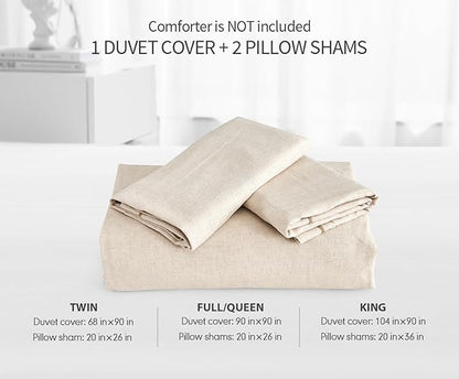 SLEEPBELLA Linen Duvet Cover Set King Size-1 Duvet Cover with 2 Pillow Shams with Button Closure Soft Breathable Farmhouse