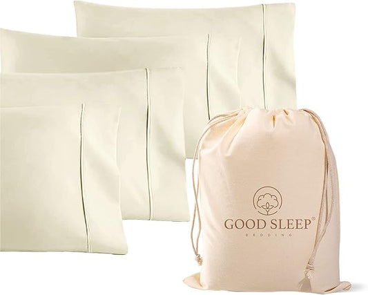 Set of 4 Pillow Cases Queen Standard, 800 TC 100% Egyptian Cotton, Great for Hair & Skin Care, Silky Soft Sateen Weave Pillow Covers for Bed Pillow, Improves Sleep Quality, 4" Hem Pillowcases, Ivory