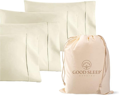 Set of 4 Pillow Cases King, 800 TC 100% Egyptian Cotton, Great for Hair & Skin Care, Silky Soft Sateen Weave Pillow Covers for Bed Pillow, Improves Sleep Quality, 4" Hem Pillowcases, Ivory